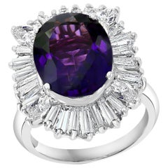 6 Carat Amethyst and 3.5 Carat Diamond Ballerina Ring 14 Karat White Gold, 1970s