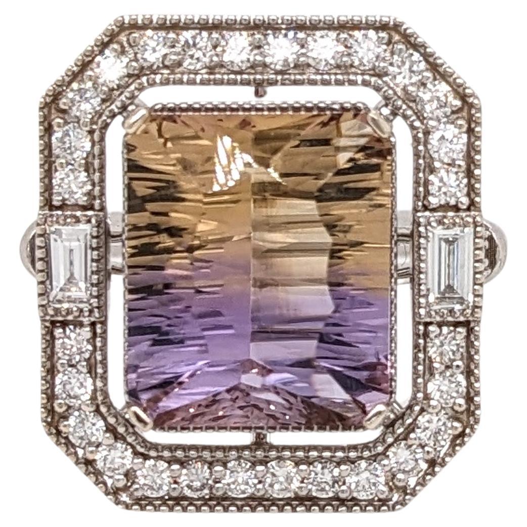 6 Carat Ametrine Ring w a Natural Diamond Halo and Milgrain Detail  12x10mm