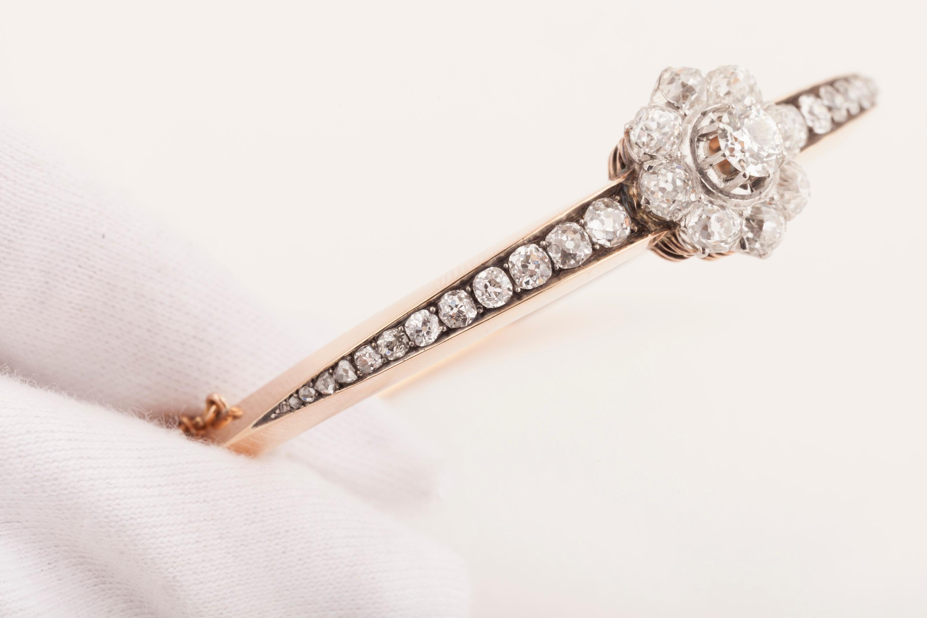 Belle Époque 6 Carat Antique Victorian French Gold and Diamonds Bracelet For Sale