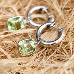 6 Carat Apple Green Tourmaline 14 Karat White Gold Hoop Earrings