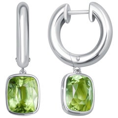 6 Carat Apple Green Tourmaline 14 Karat White Gold Hoop Earrings