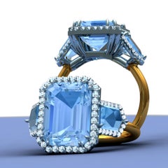 6 Carat Aquamarine and Diamond Three Stone Ring