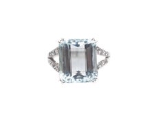 6 Carat Aquamarine, Diamond, 18 Karat White Gold Ring