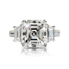 6 Carat Asscher Diamond Engagement Ring Certified H VS2