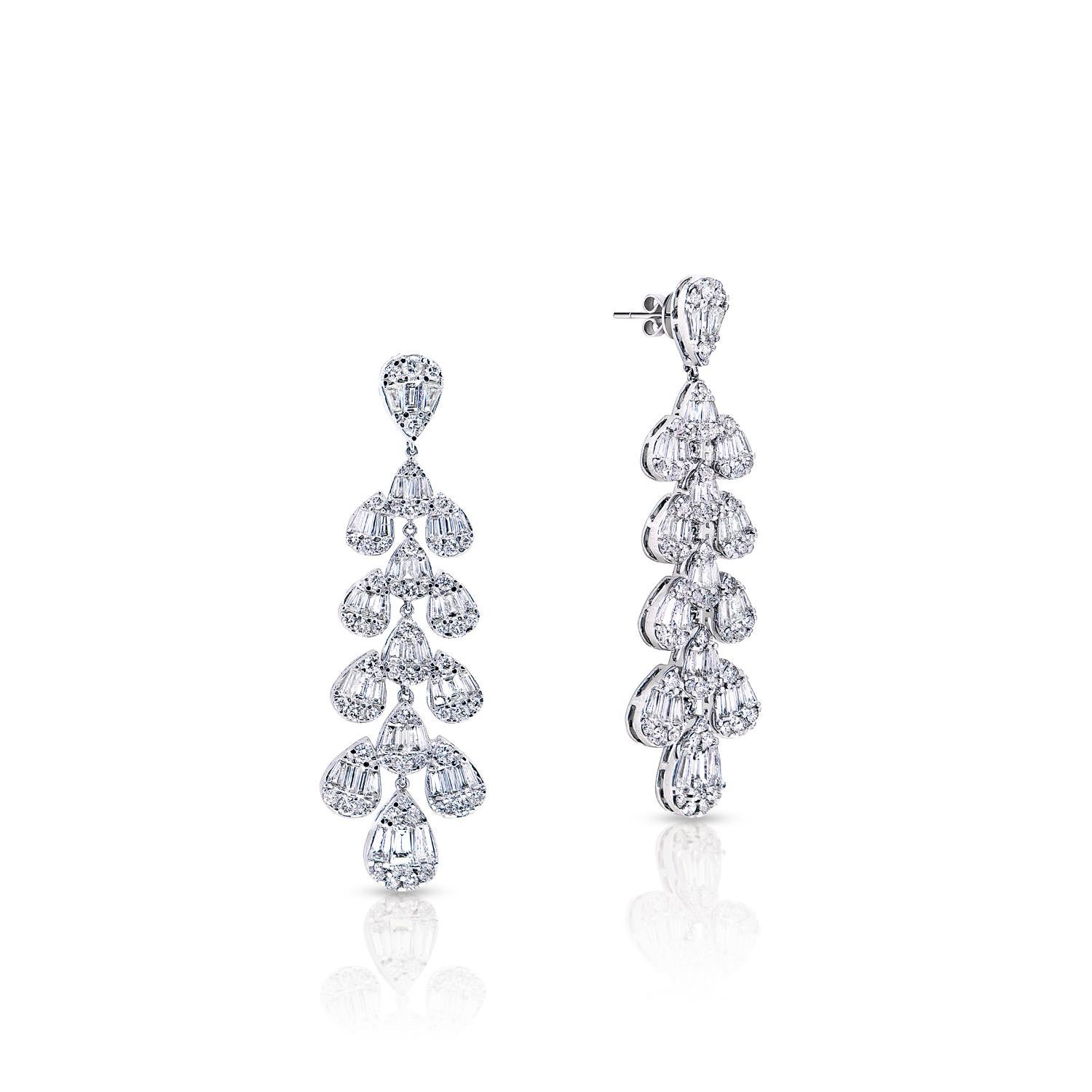 Certified earth-mined Diamond Earrings feature gorgeous 5.96-carat stones in beautiful 14-karat white gold. These dazzling earrings combine mixed shapes and intricate detailing to create an eye-catching, luxurious look that is sure to turn heads.