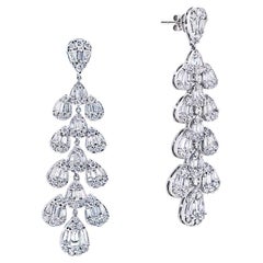 6 Carat Baguette and Round Hanging Diamond Chandelier Earrings Certified