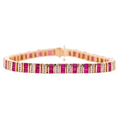 6 Carat Baguette-Cut Ruby & Diamond 14K Gold Link Bracelet