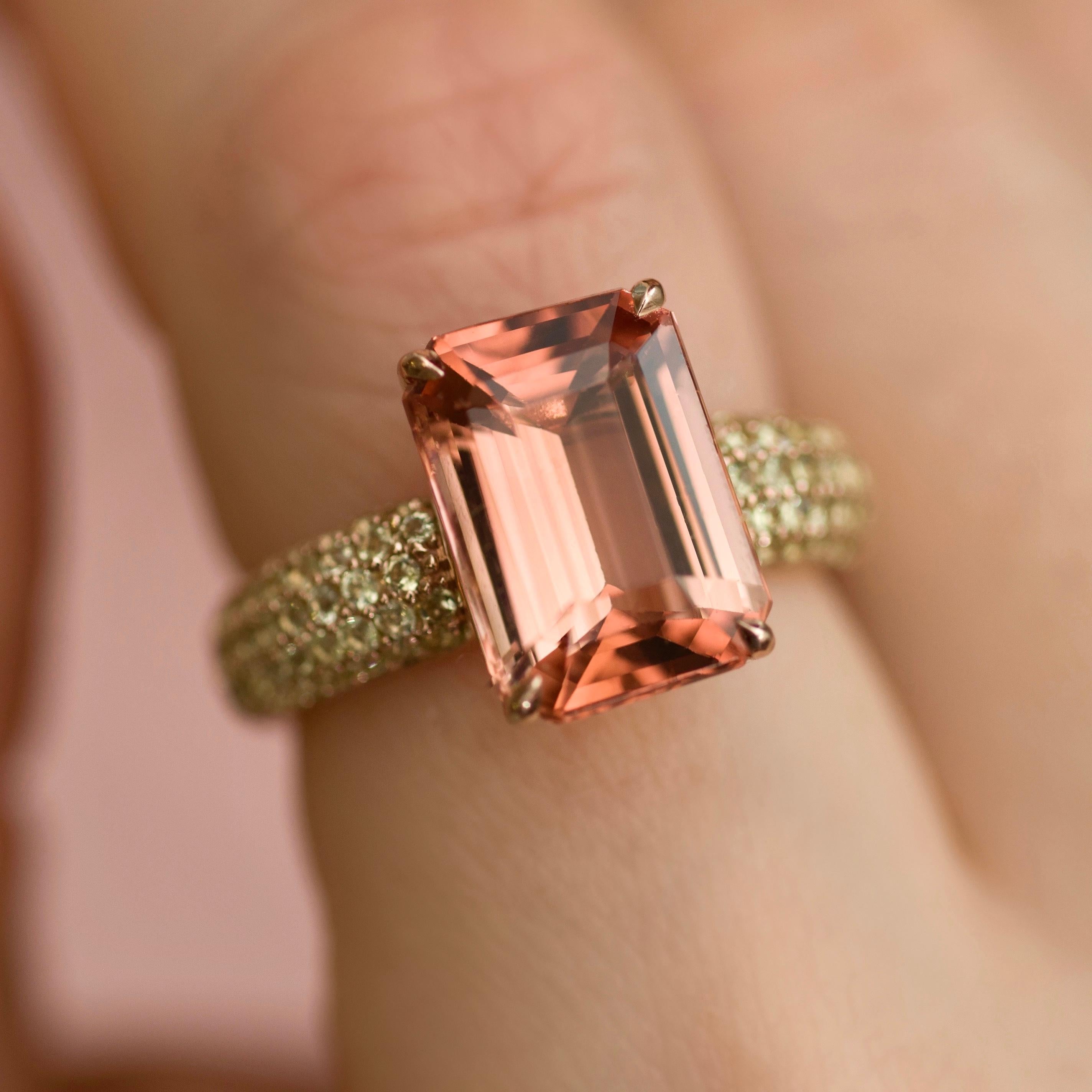 It is believed that tourmaline is a symbol of love and tenderness.
This tourmaline has very interesting color - orange-peach with some brownish overtone inside it, which is looking very attractive.
It is very common thing for tourmalines to have not
