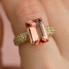 6 Carat Bicolor Peach Natural Tourmaline Peridot 14 Karat Yellow Gold Ring