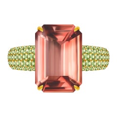 6 Carat Bicolor Peach Natural Tourmaline Peridot 14 Karat Yellow Gold Ring