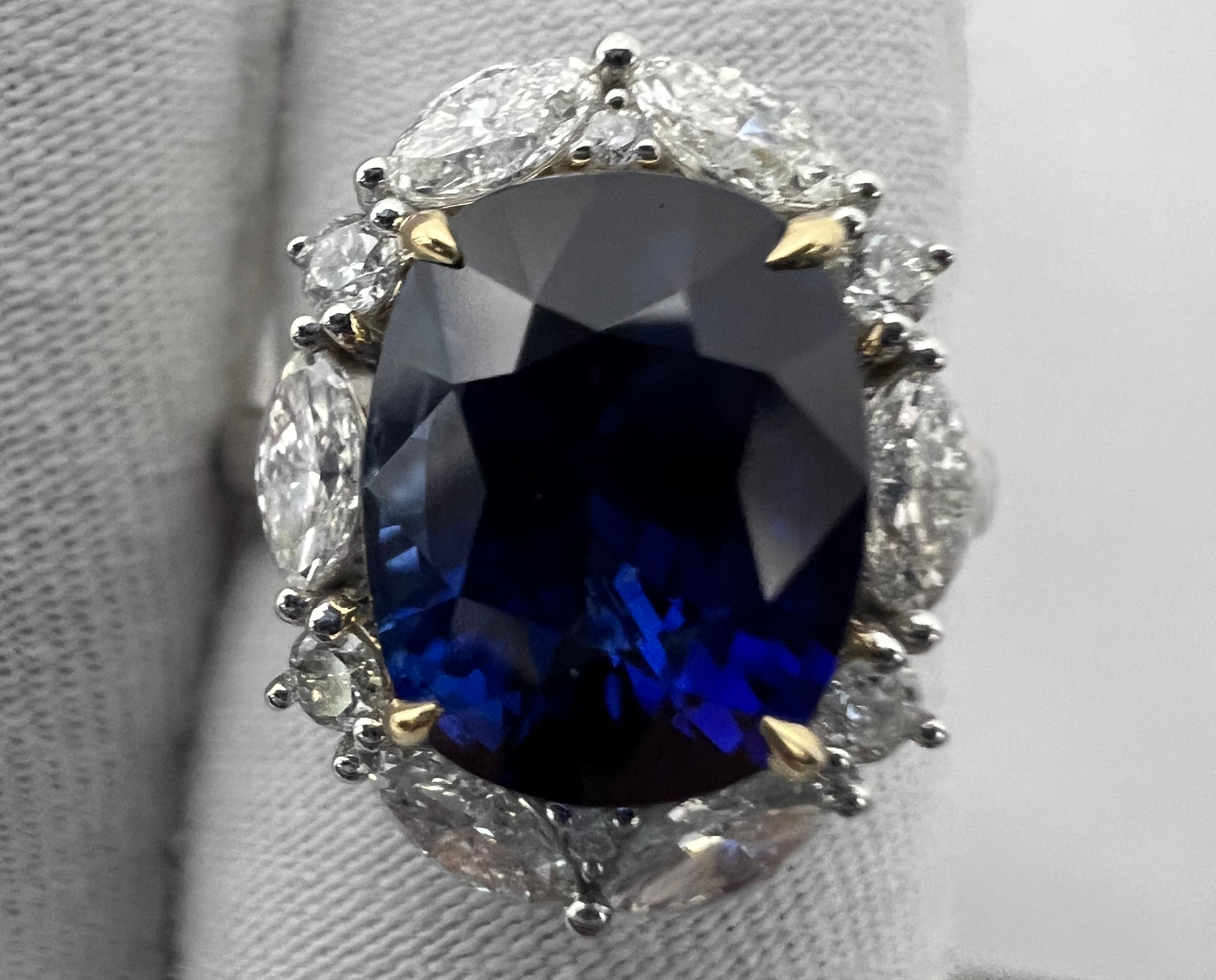 Marquise-Ring mit 6 Karat blauem Saphir und Diamant (Zeitgenössisch) im Angebot