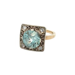 6 Carat Blue Zircon and Diamond Platinum on 18K Vintage Edwardian Filigree Ring