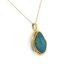 6 Carat Boulder Opal Diamond Openable Bale Gold Vintage Pendant Necklace