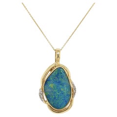 6 Carat Boulder Opal Diamond Openable Bale Gold Vintage Pendant Necklace