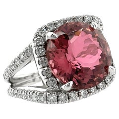 6 Carat Brazilian Pink Tourmaline & 0.81 Carats Diamonds in Platinum Halo Ring