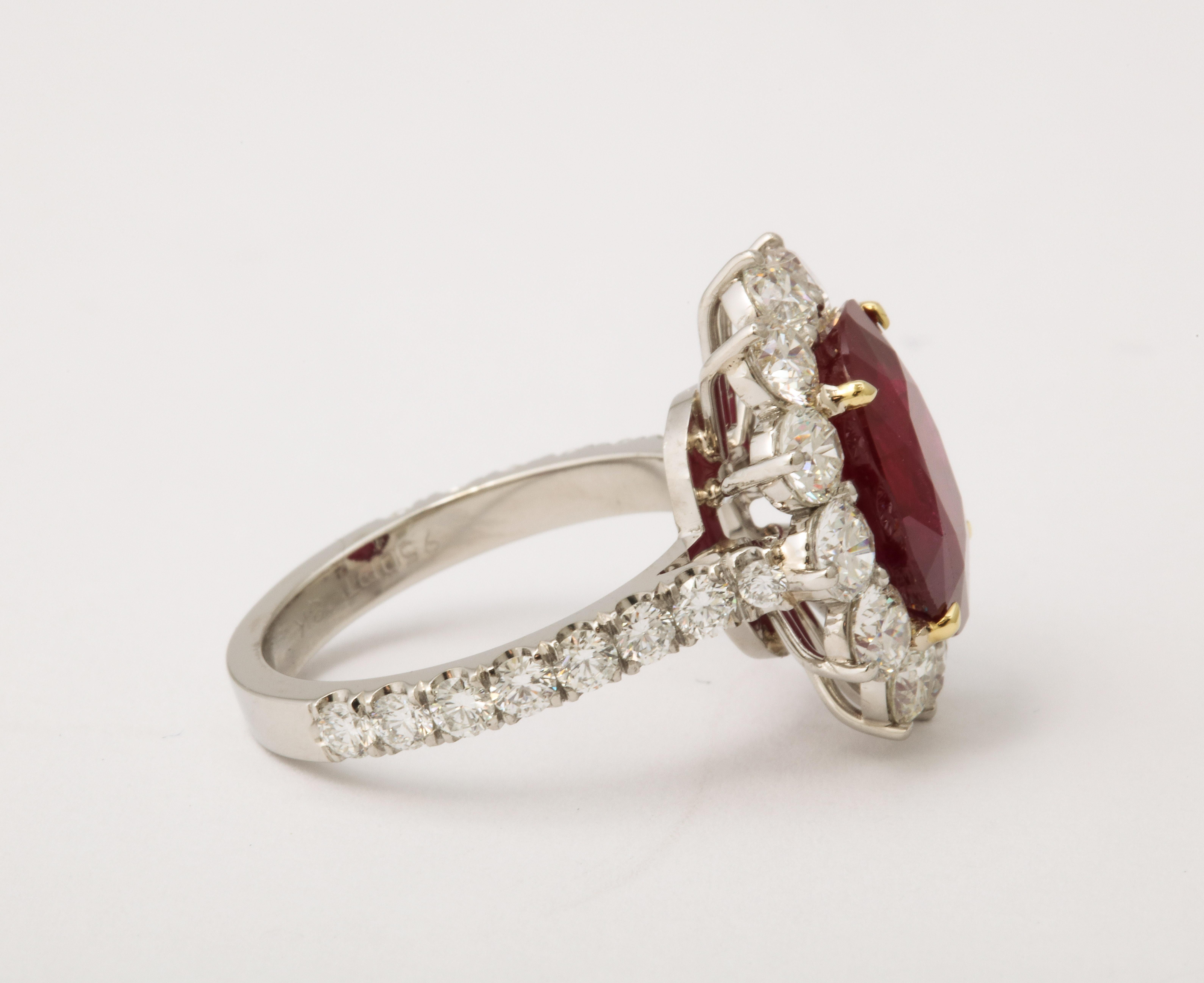 Oval Cut 6 Carat Burma Ruby and Diamond Ring For Sale