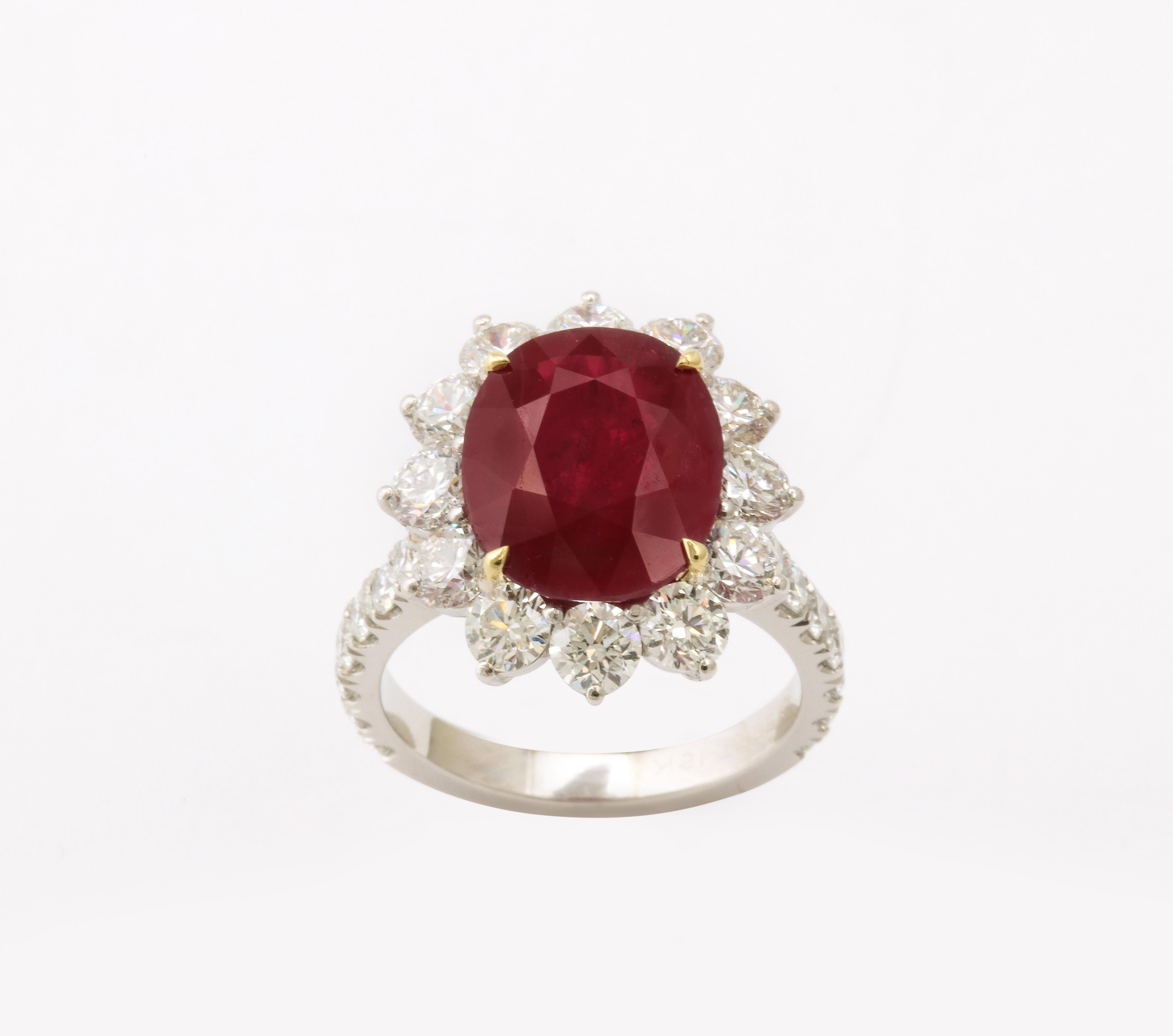 Women's or Men's 6 Carat Burma Ruby and Diamond Ring For Sale