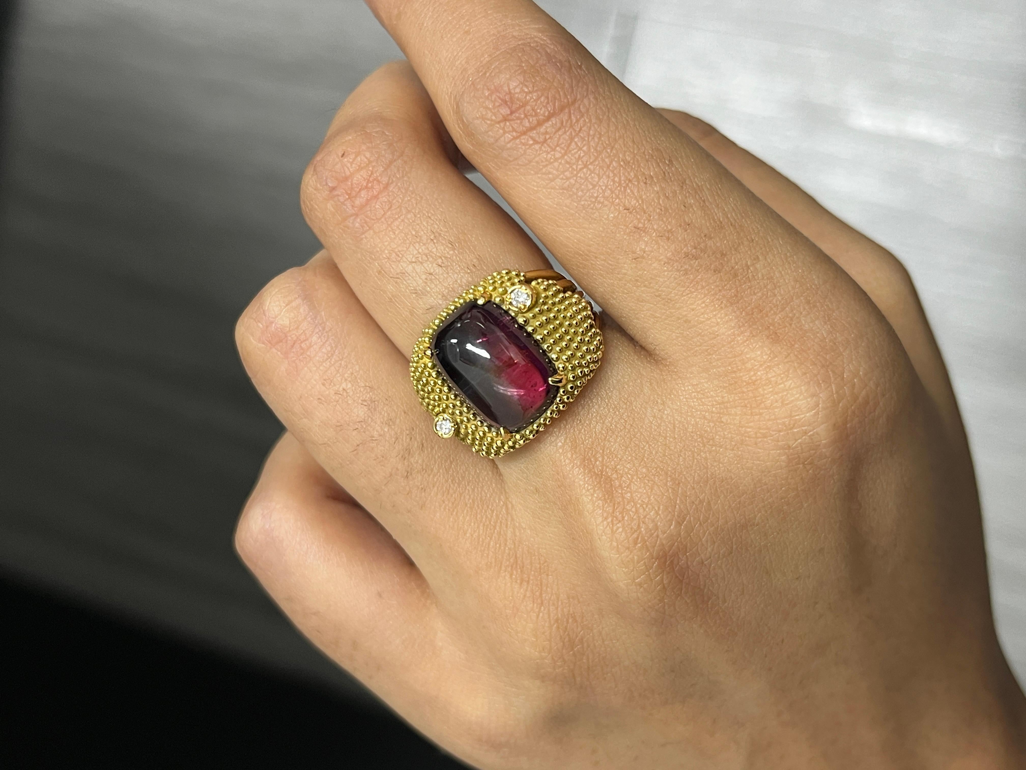 6 Karat Cabochon-Turmalinring aus 18 Karat Gelbgold mit Turmalin (Art déco)