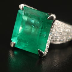 Vintage Certified 6 Carat Colombian Emerald Diamond Art Deco Style Cocktail Ring
