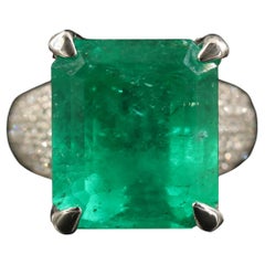 Vintage Certified 6 Carat Colombian Emerald Diamond Art Deco Style Cocktail Ring