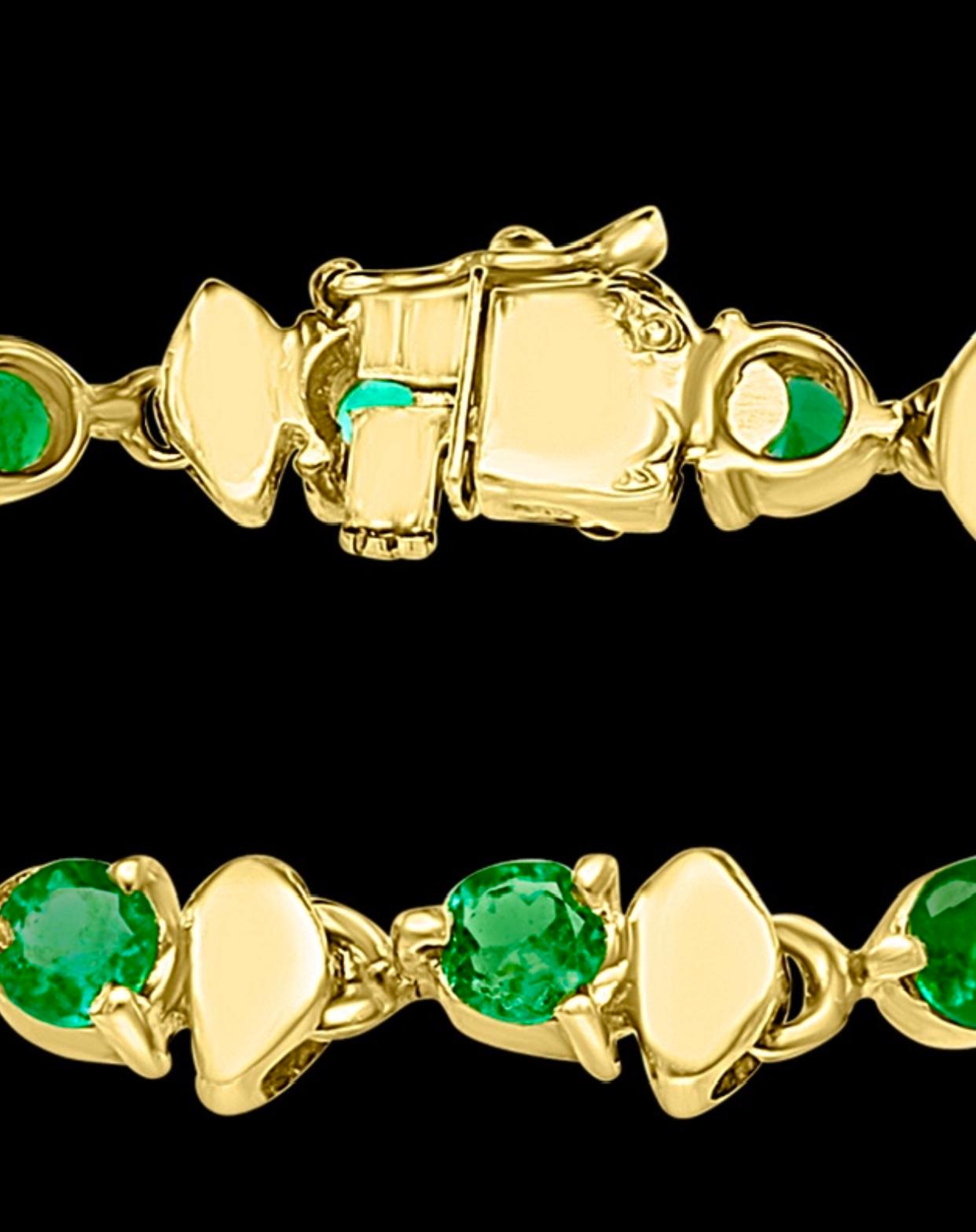 Women's 6 Carat Colombian Round Emerald Tennis Bracelet 18 Karat Yellow Gold