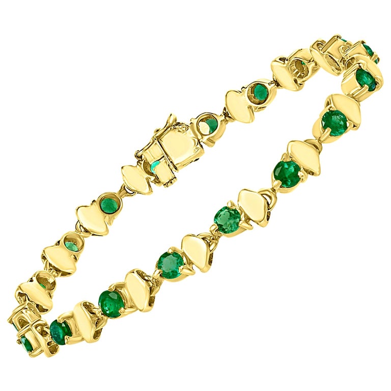 6 Carat Colombian Round Emerald Tennis Bracelet 18 Karat Yellow Gold at
