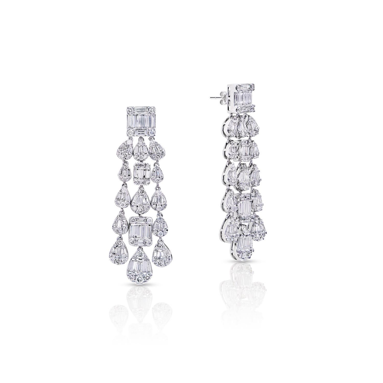 Diamond Chandelier Earrings For Ladies:

Main Diamonds:
Carat Weight: 5.94 Carats
Shape: Combine Mix Shape (CMB)

Metal: 14 Karat White Gold
Style: Chandelier Earrings

Total Carat Weight: 5.94 Carats