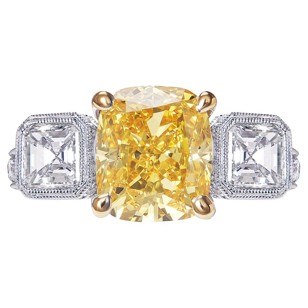 6 Carat Cushion Cut Diamond Engagement Ring GIA Certified FVOY VS1