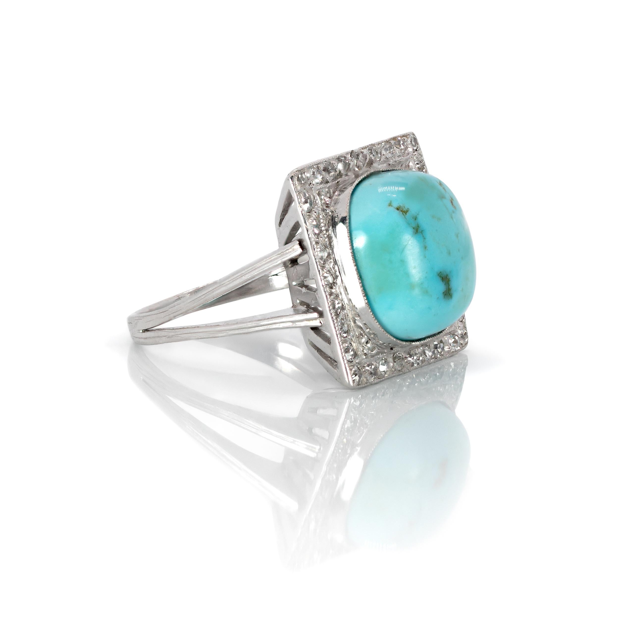 Turquoise has long been appreciated for its color of blue that brings the cheeriness of the sunny sky. It has always been the symbol for hope. Our Hope Ring is a glorious vintage find that inspired a coordinating Double-strand Necklace and Earrings