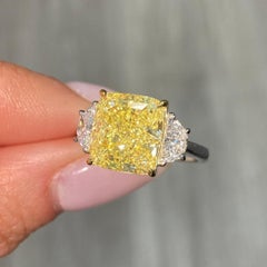 6 Carat Cushion Diamond Ring Fancy Yellow 14K Gold A Crown-Worthy Fancy Rarity
