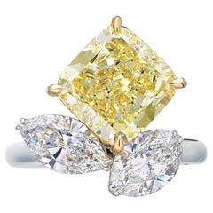 6 Carat Cushion Statement Fancy Yellow  Royal Radiance Heirloom  Diamond Ring