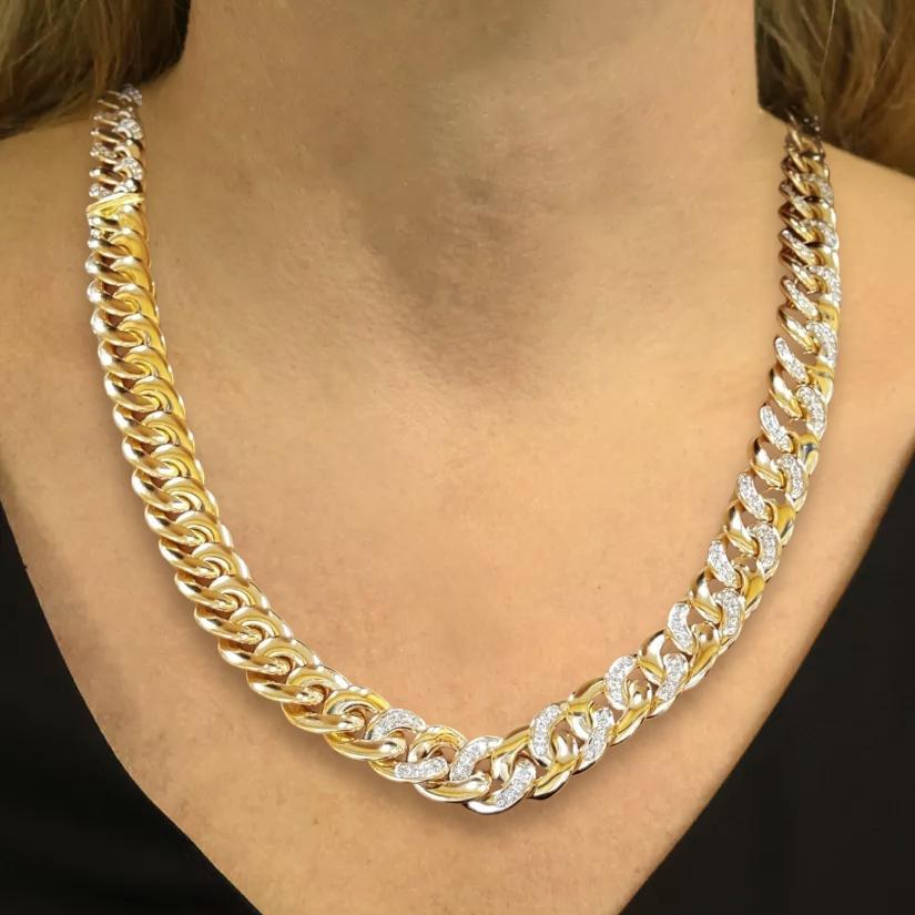 Contemporain Collier et bracelet cubain en or jaune 18 carats avec diamants de 6 carats 254 grammes en vente