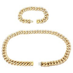 Collar y pulsera de cadena cubana de oro amarillo de 18 quilates y 254 gramos de diamantes de 6 quilates