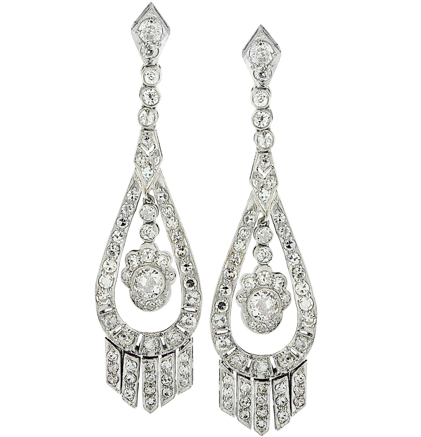 Art Deco 6 Carat Diamond Dangle Earrings