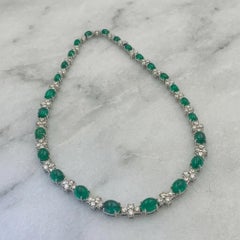 6 Carat Diamond Emerald Cabochon 18k White Gold Necklace