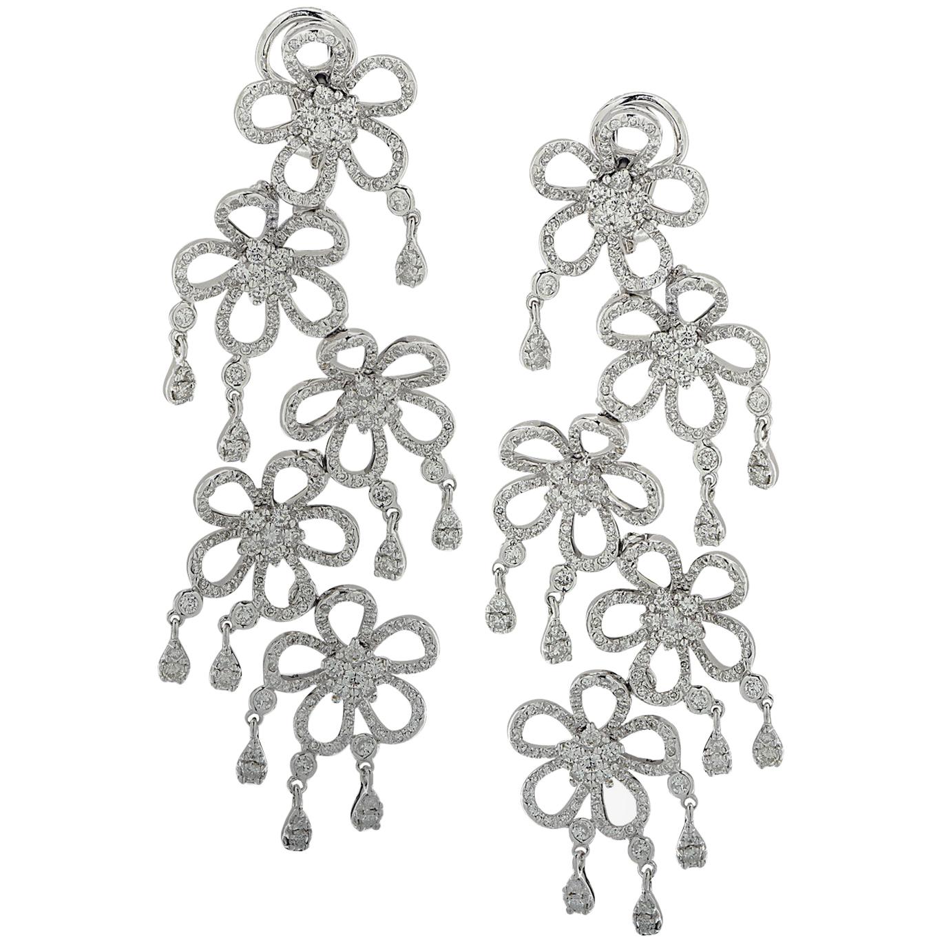 6 Carat Diamond Flower Dangle Earrings