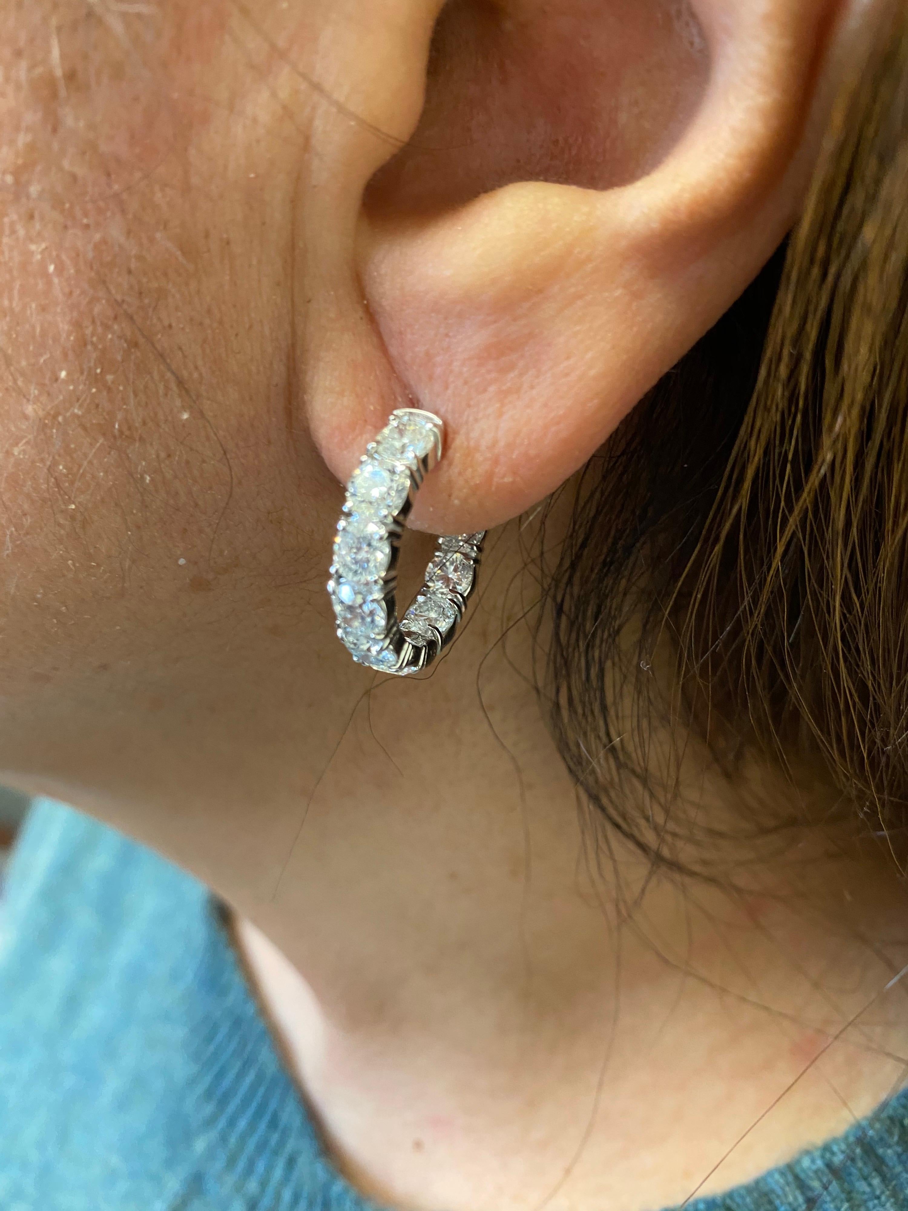 Women's 6 Carat Diamond Hoop Earrings White Gold For Sale