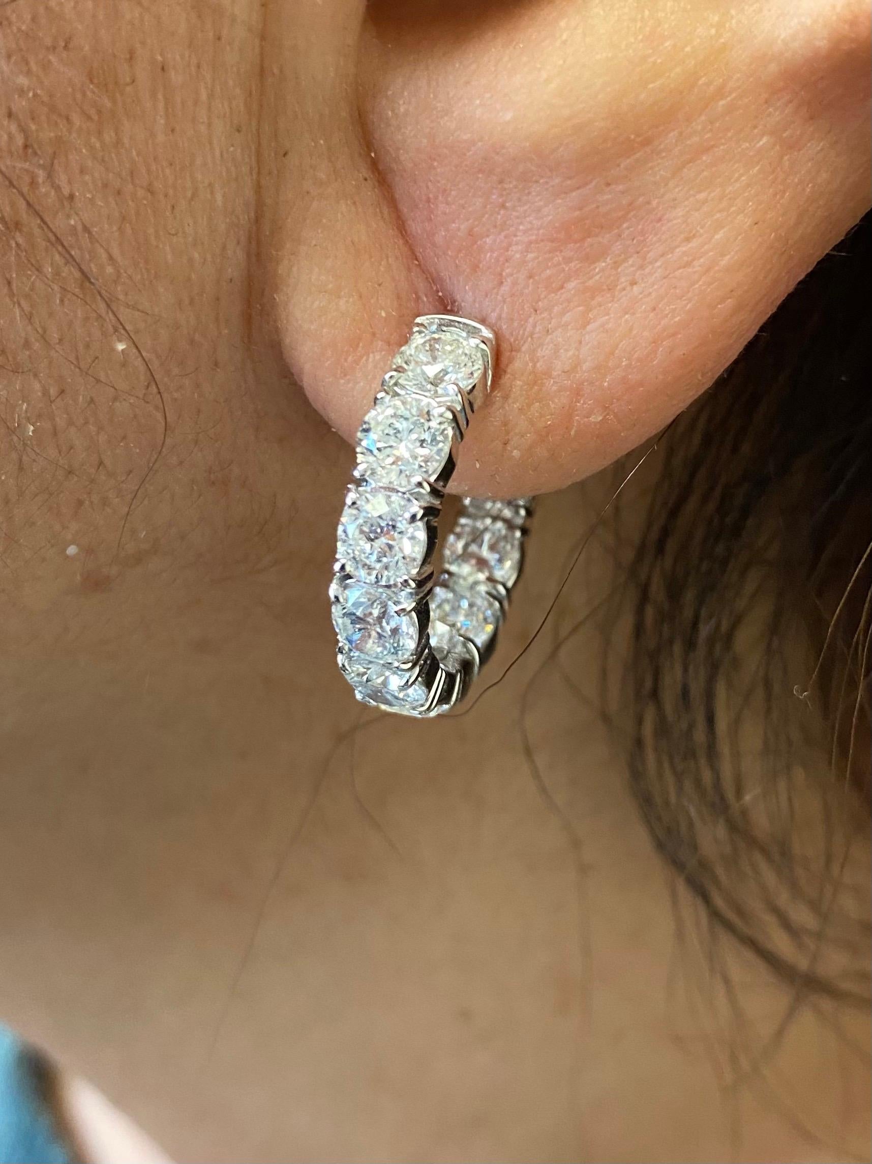 Round Cut 6 Carat Diamond Hoop Earrings White Gold