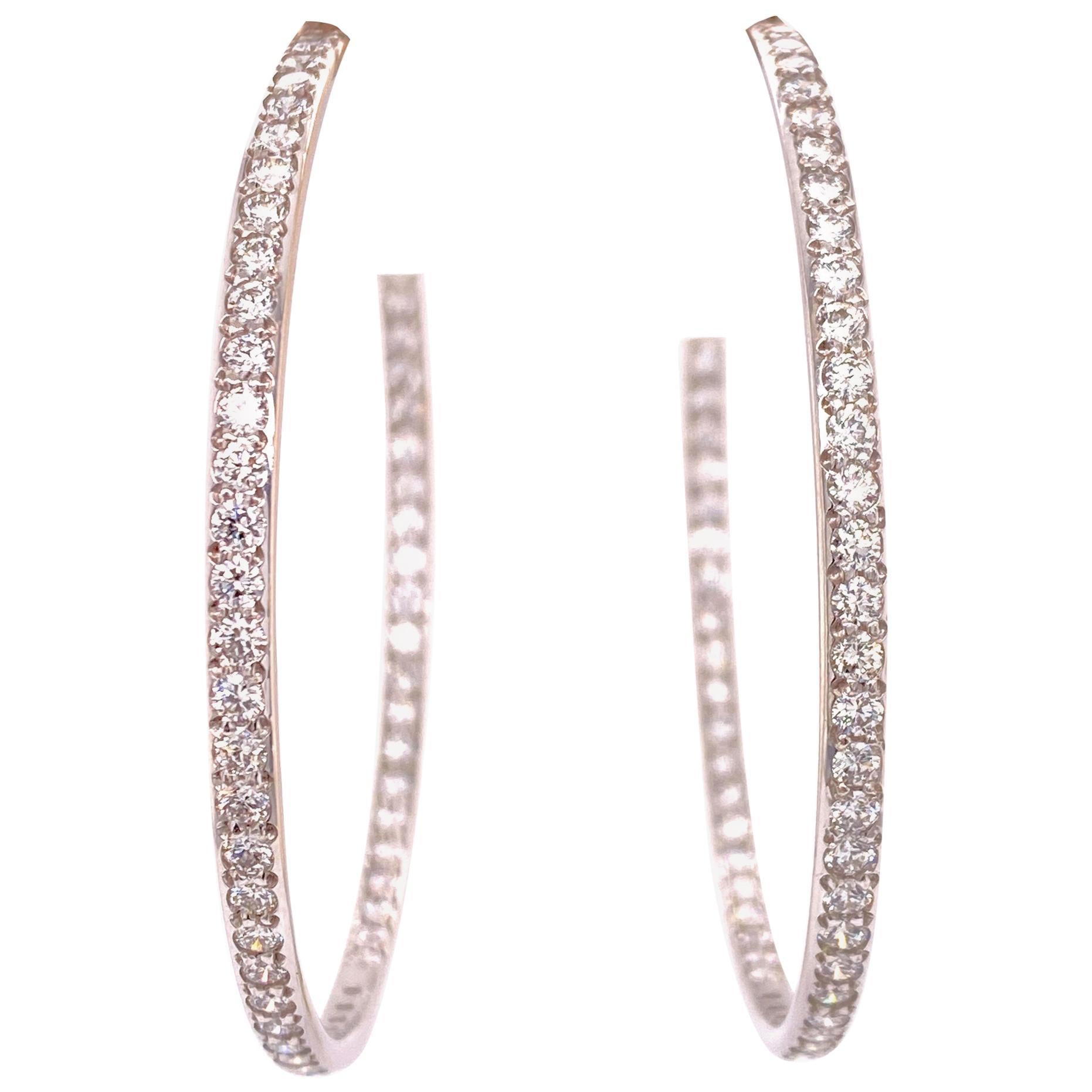 6.00 Carat Diamond In and Out Large Hoop 18 Karat White Gold Earrings