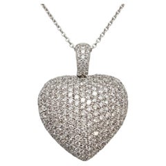 6 Carat Diamond Micro-Pave Puffed Heart Pendant in 14k White Gold