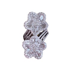 6 Carat Diamond Modern "Toi et Moi" Double Flower Ring in 18 Karat White Gold