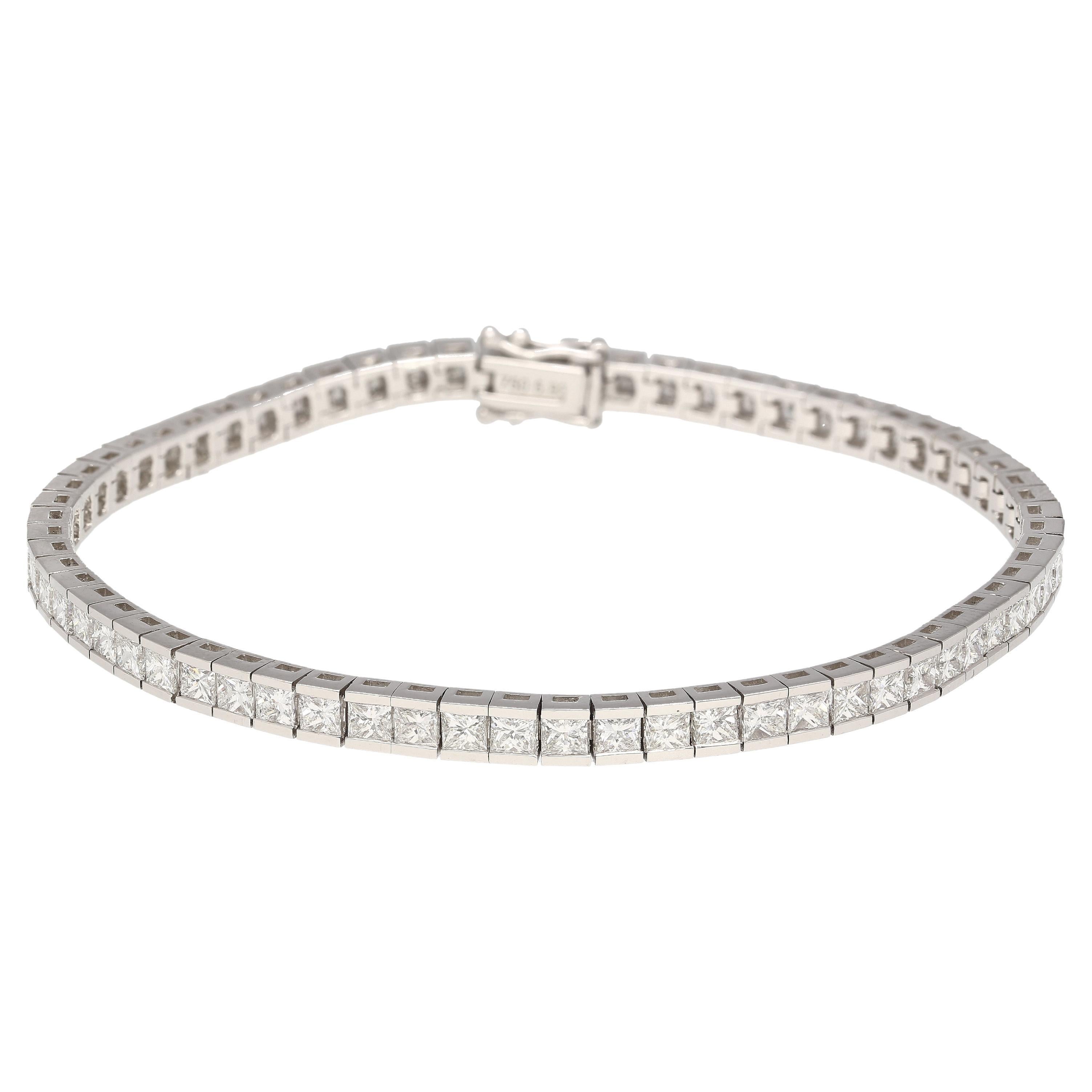 6 Carat Diamond Princess Cut Diamond Half Bezel Channel Set Tennis Bracelet For Sale