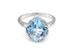 6 Carat "Diamond" Shaped Aquamarine Platinum Ring