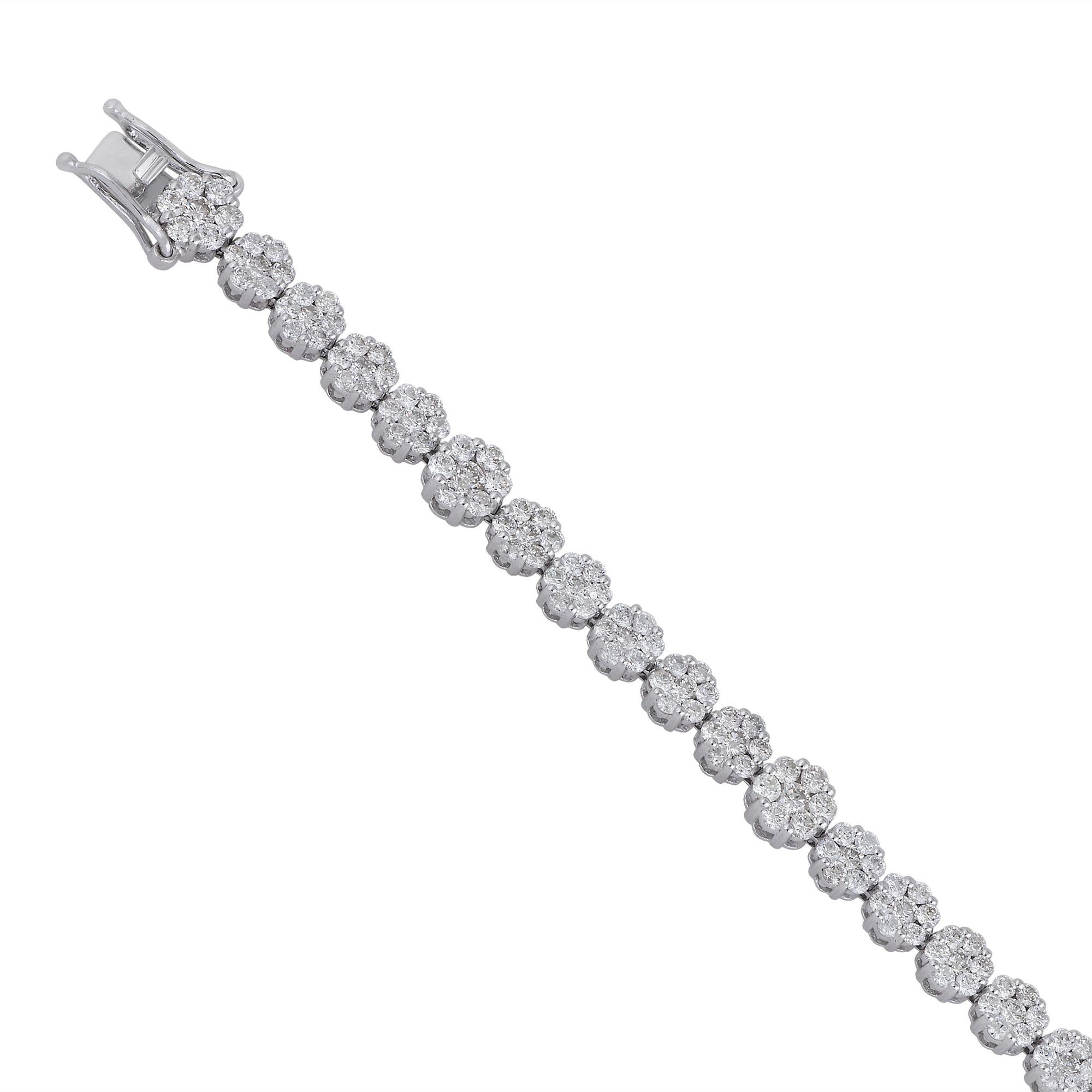 Diamante de 6 quilates SI Claridad HI Color Pave Pulsera de Tenis Oro Blanco de 14 Quilates Moderno en venta