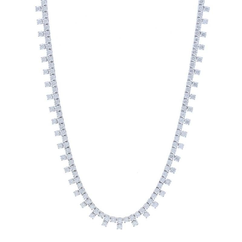 Round Cut 6 Carat Diamond Timeless Tennis Necklace in 18K White Gold For Sale