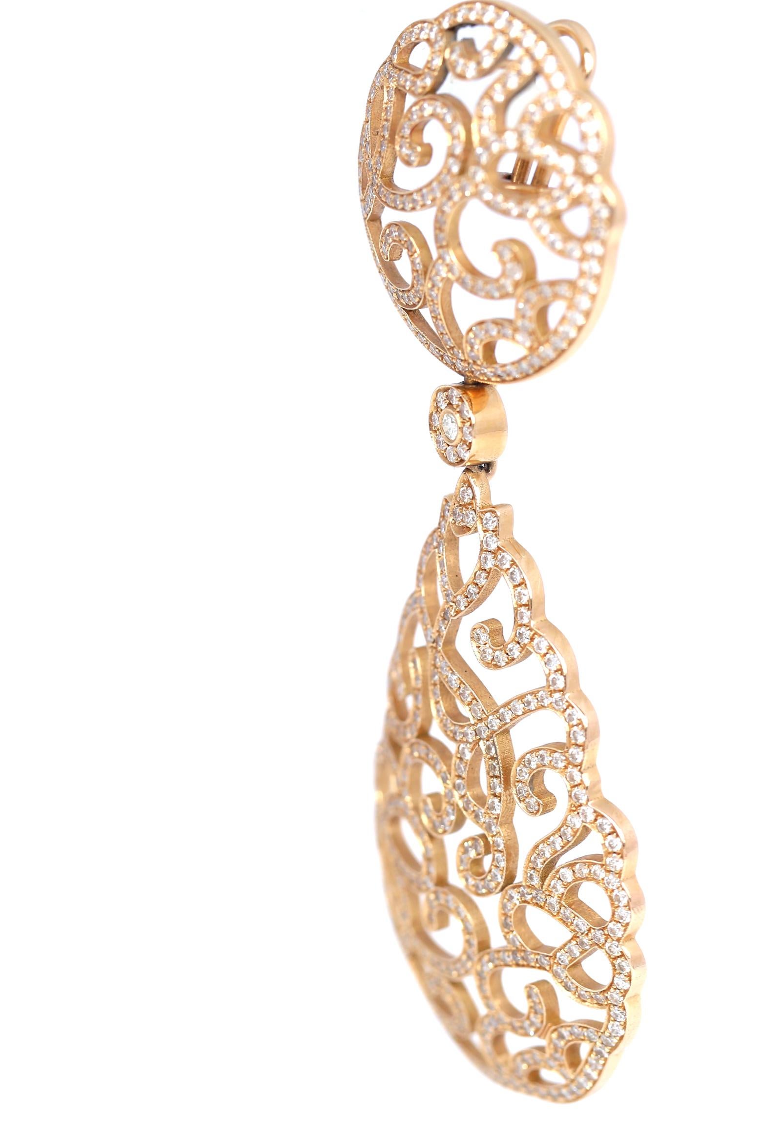 Women's 6 Carat Diamonds Rose 18K Gold Chandelier Earrings, 2000
