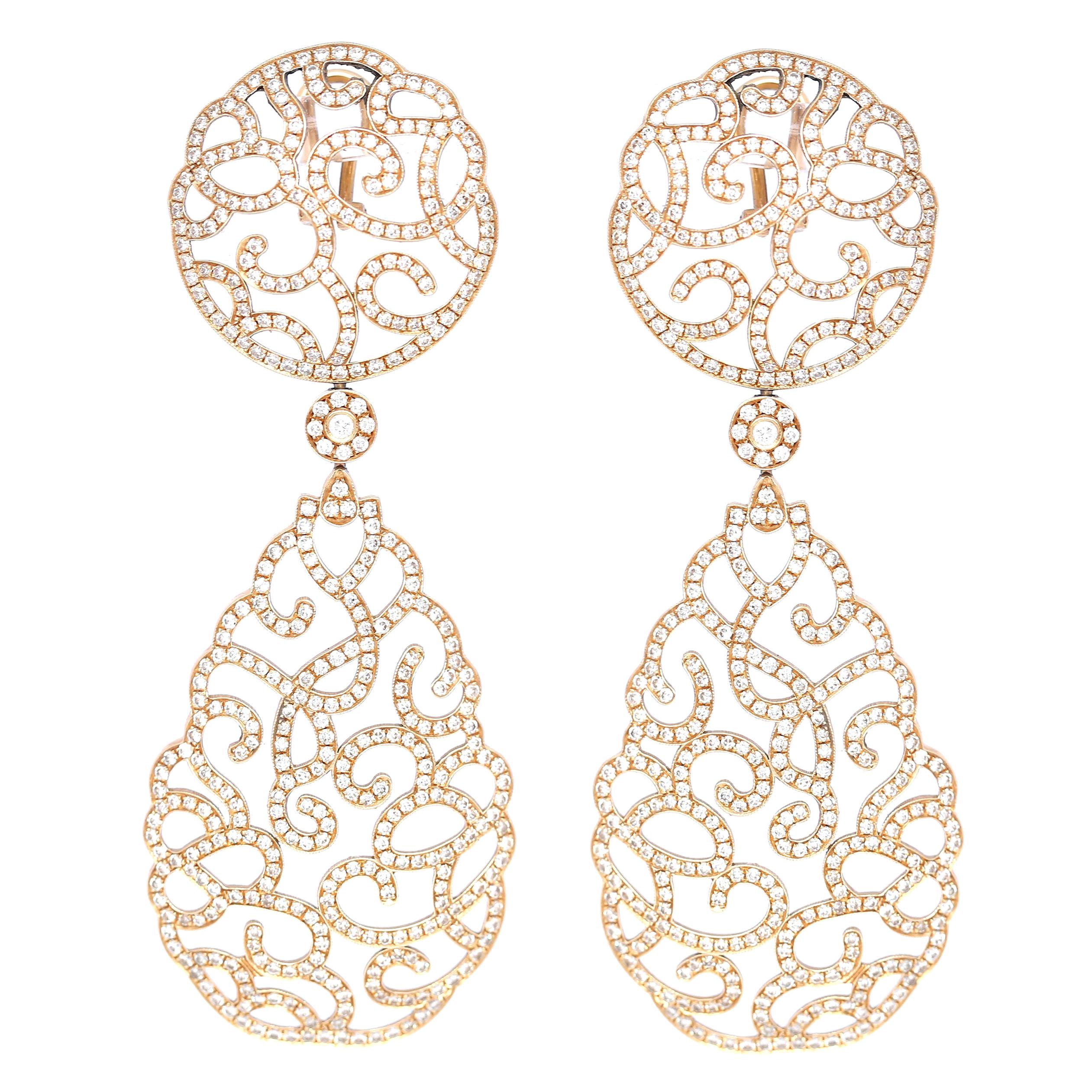 6 Carat Diamonds Rose 18K Gold Chandelier Earrings, 2000