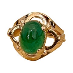 6 Carat Elongated Oval Emerald Cabochon 14 Karat Rose Gold Cocktail Ring Retro