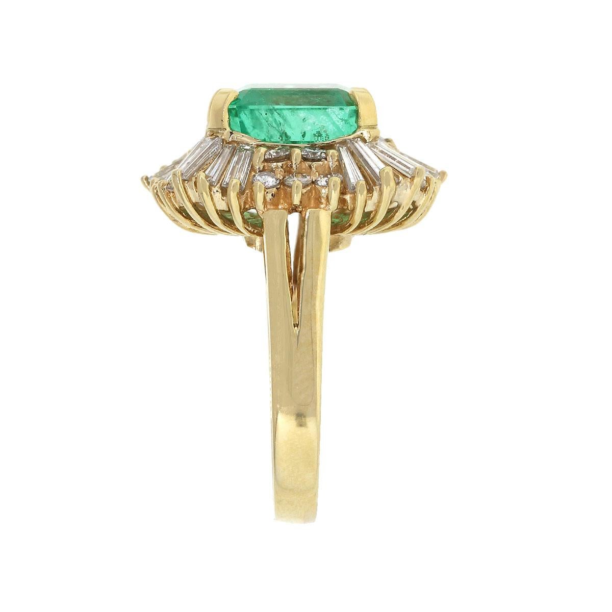 Material: 14k Yellow Gold
Diamond Details: Approximately 2.40ctw of baguette and round diamonds. Diamonds are G/H in color and VS in clarity.
Gemstone Details: Approximately 6ctw emerald gemstone
Ring Size: 7.75
Ring Measurements: 0.70″ x 0.80″ x