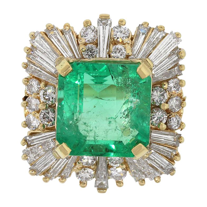 6 Carat Emerald and Diamond Ballerina Ring